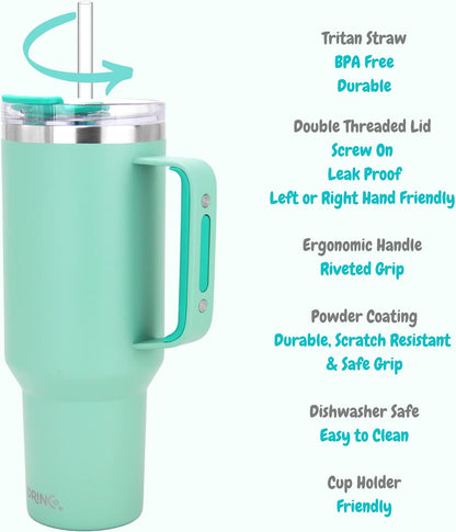 40oz 30 oz Tumbler with Handle, Straw Lid, Insulated Stainless Steel Travel Mug Water Bottle Ice Coffee Cup For Cold and Hot, BigSur (30oz Oatmilk)