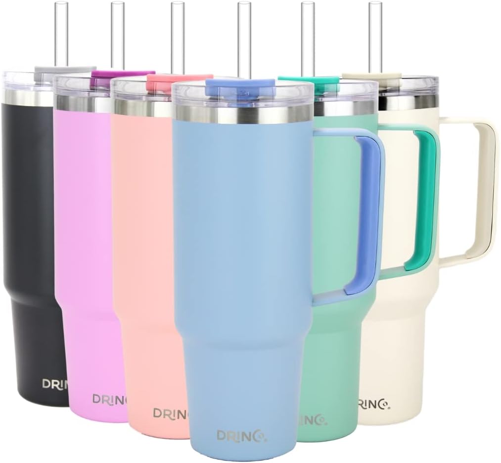 40oz 30 oz Tumbler with Handle, Straw Lid, Insulated Stainless Steel Travel Mug Water Bottle Ice Coffee Cup For Cold and Hot, BigSur (30oz Oatmilk)