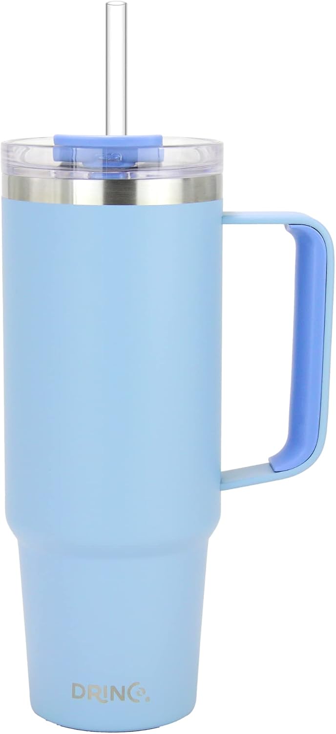 40oz 30 oz Tumbler with Handle, Straw Lid, Insulated Stainless Steel Travel Mug Water Bottle Ice Coffee Cup For Cold and Hot, BigSur (30oz Oatmilk)