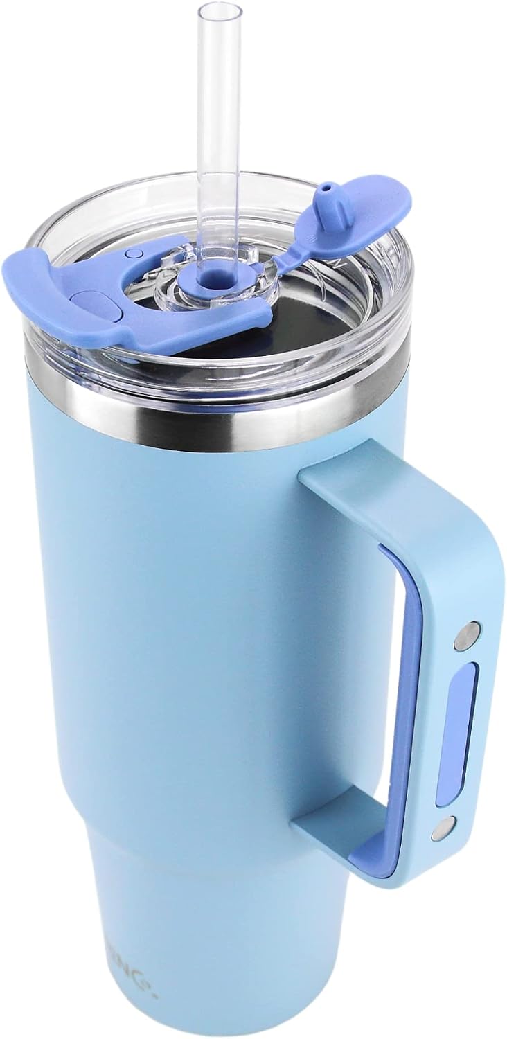 40oz 30 oz Tumbler with Handle, Straw Lid, Insulated Stainless Steel Travel Mug Water Bottle Ice Coffee Cup For Cold and Hot, BigSur (30oz Oatmilk)
