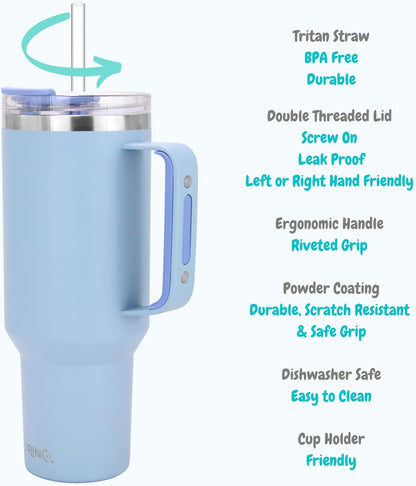 40oz 30 oz Tumbler with Handle, Straw Lid, Insulated Stainless Steel Travel Mug Water Bottle Ice Coffee Cup For Cold and Hot, BigSur (30oz Oatmilk)
