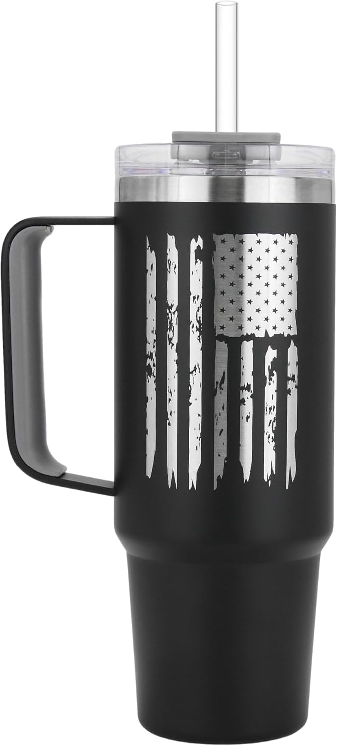 40oz 30 oz Tumbler with Handle, Straw Lid, Insulated Stainless Steel Travel Mug Water Bottle Ice Coffee Cup For Cold and Hot, BigSur (30oz Oatmilk)