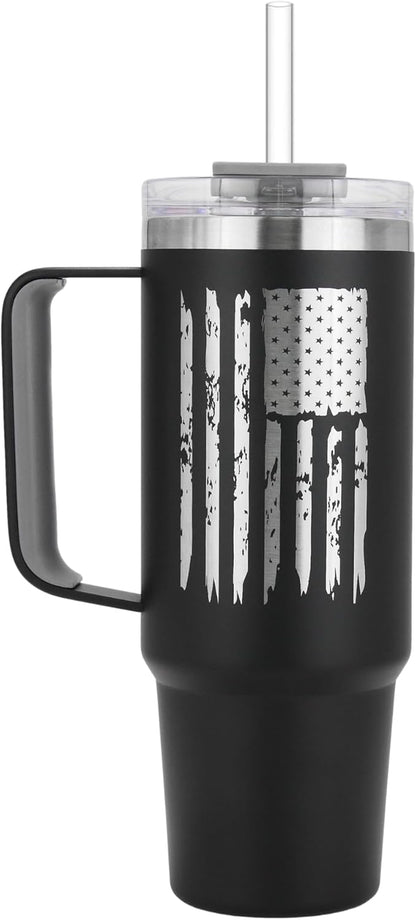 40oz 30 oz Tumbler with Handle, Straw Lid, Insulated Stainless Steel Travel Mug Water Bottle Ice Coffee Cup For Cold and Hot, BigSur (30oz Oatmilk)