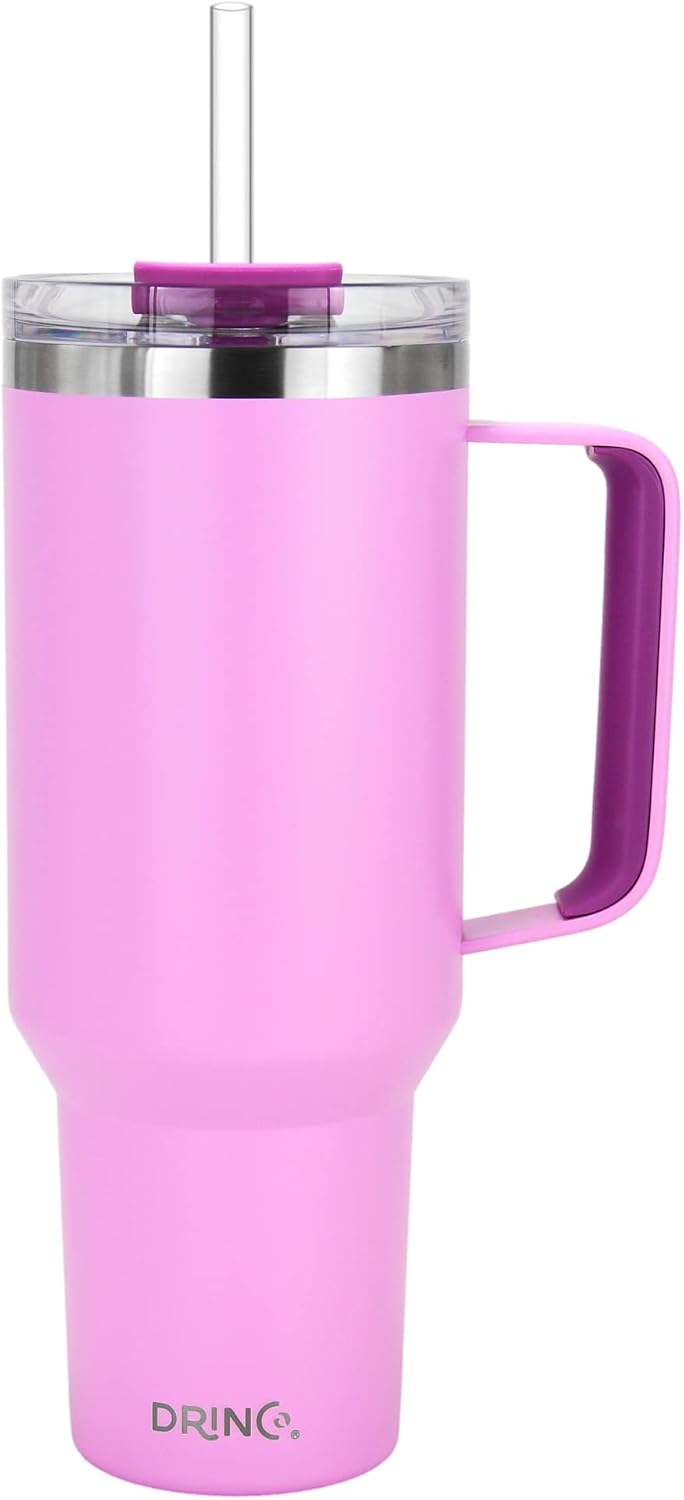 40oz 30 oz Tumbler with Handle, Straw Lid, Insulated Stainless Steel Travel Mug Water Bottle Ice Coffee Cup For Cold and Hot, BigSur (30oz Oatmilk)