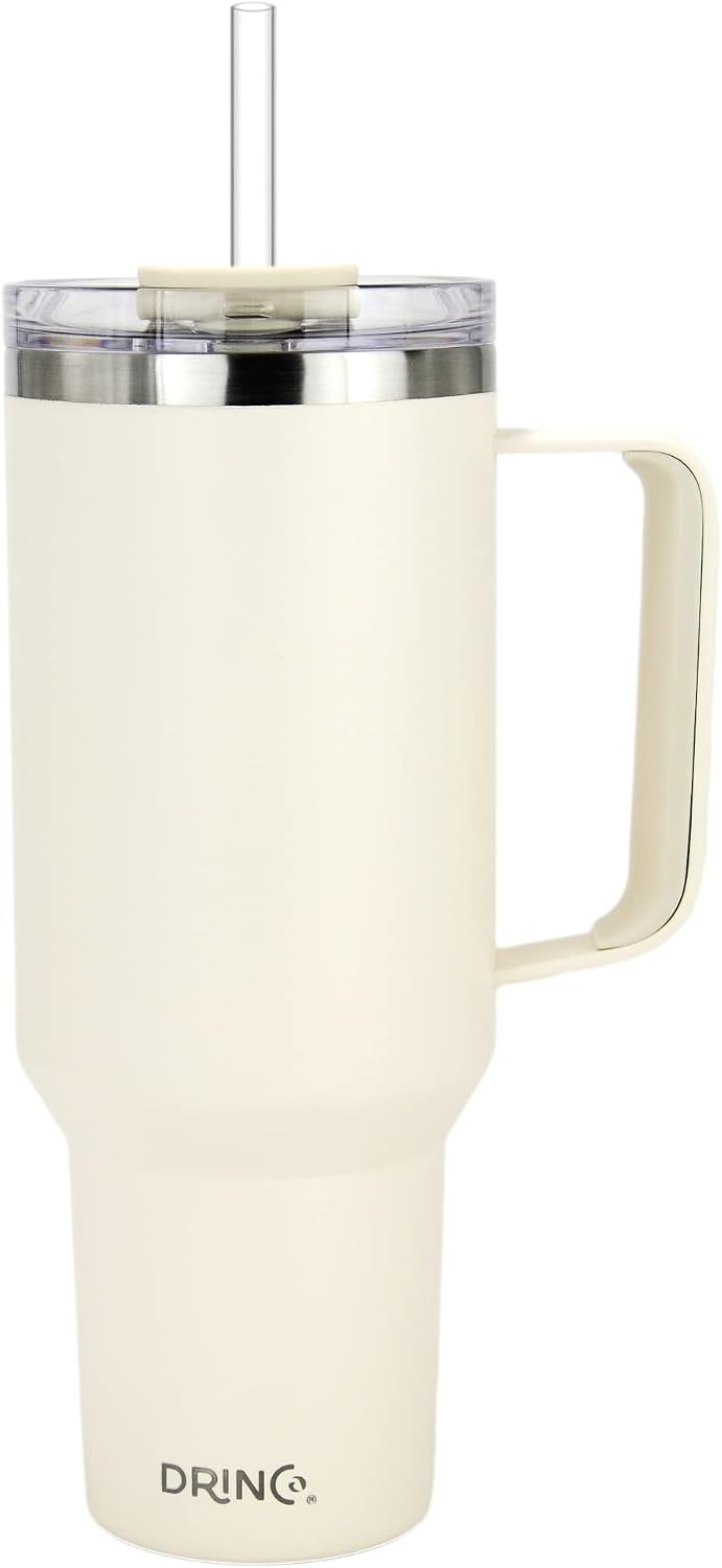40oz 30 oz Tumbler with Handle, Straw Lid, Insulated Stainless Steel Travel Mug Water Bottle Ice Coffee Cup For Cold and Hot, BigSur (30oz Oatmilk)