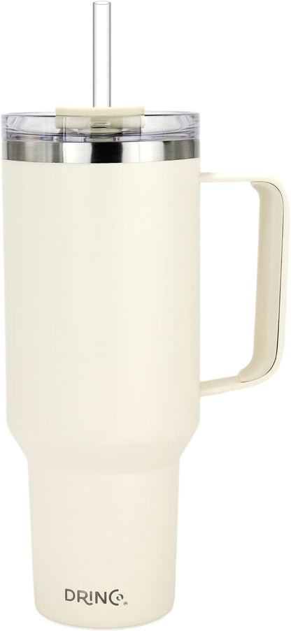 40oz 30 oz Tumbler with Handle, Straw Lid, Insulated Stainless Steel Travel Mug Water Bottle Ice Coffee Cup For Cold and Hot, BigSur (30oz Oatmilk)