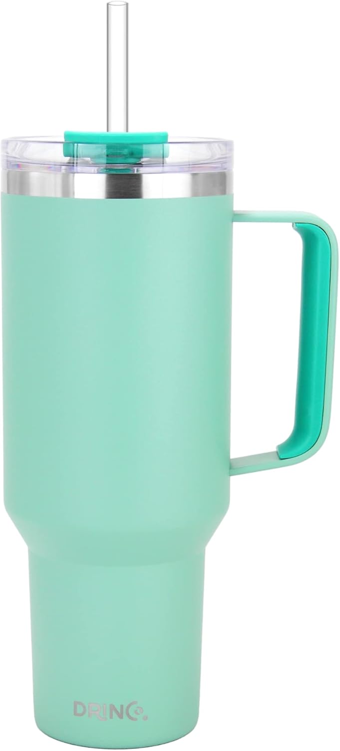 40oz 30 oz Tumbler with Handle, Straw Lid, Insulated Stainless Steel Travel Mug Water Bottle Ice Coffee Cup For Cold and Hot, BigSur (30oz Oatmilk)
