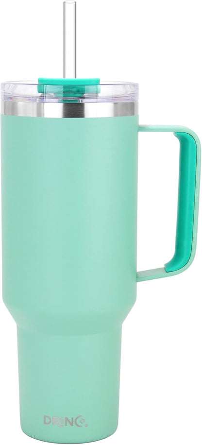 40oz 30 oz Tumbler with Handle, Straw Lid, Insulated Stainless Steel Travel Mug Water Bottle Ice Coffee Cup For Cold and Hot, BigSur (30oz Oatmilk)