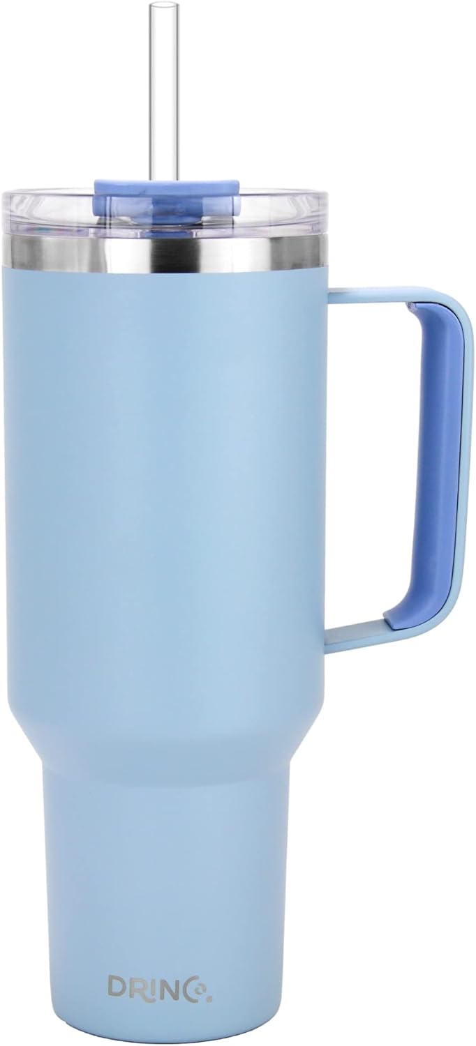 40oz 30 oz Tumbler with Handle, Straw Lid, Insulated Stainless Steel Travel Mug Water Bottle Ice Coffee Cup For Cold and Hot, BigSur (30oz Oatmilk)