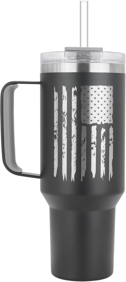 40oz 30 oz Tumbler with Handle, Straw Lid, Insulated Stainless Steel Travel Mug Water Bottle Ice Coffee Cup For Cold and Hot, BigSur (30oz Oatmilk)