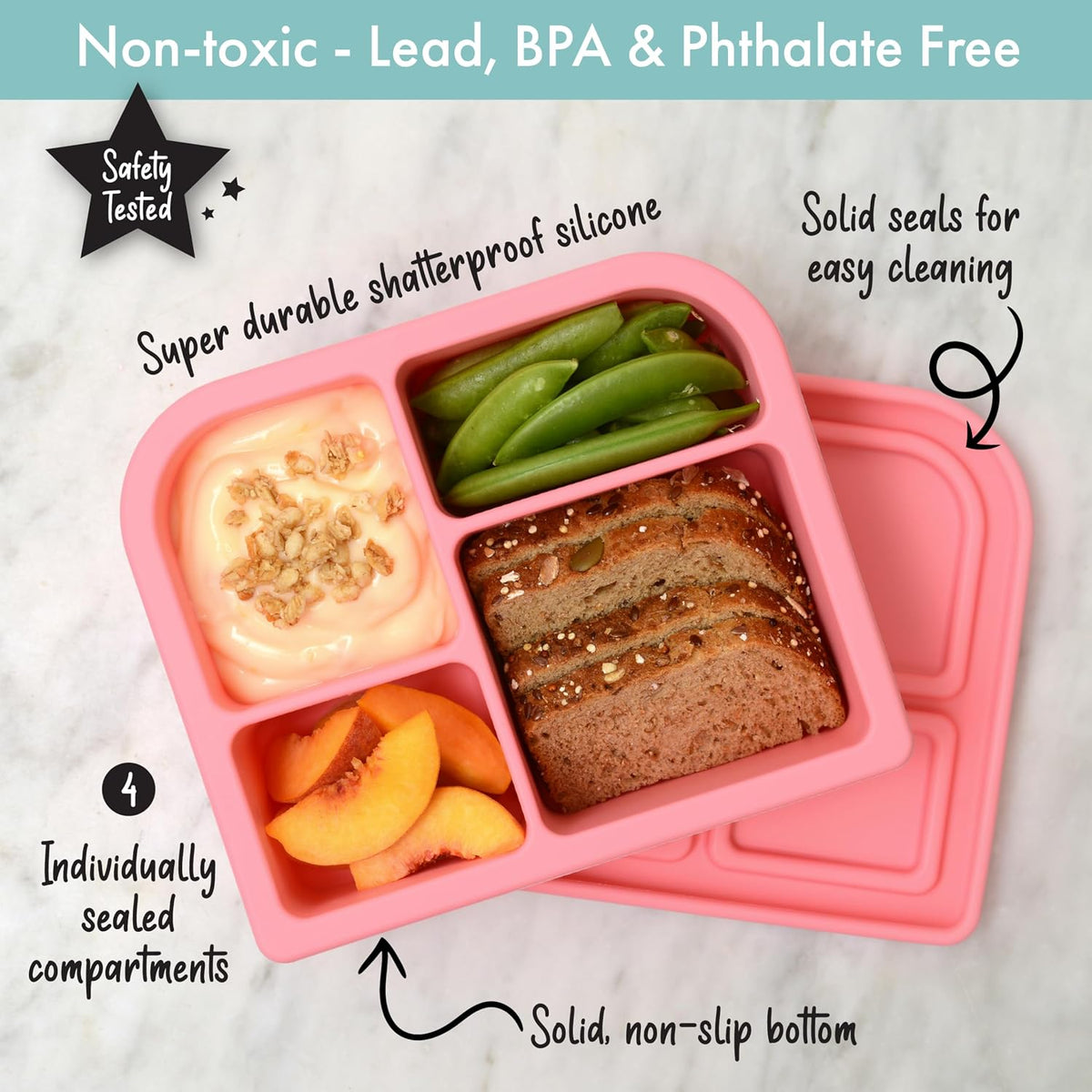 Snacktainer Silicone Bento Box - Leak-Proof Lunch Box for Kids and Adults (Sienna)