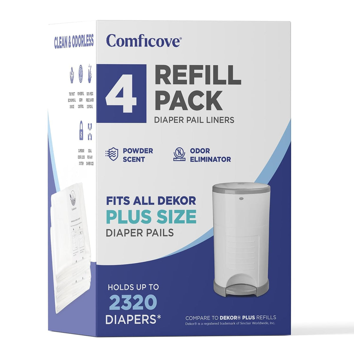 Refills Compatible with DEKOR PLUS Diaper Pails | 4 Pack | Extra Thick Diaper Pail Refill Liners | Fresh Scent | Easy to Replace and Dispose of Diaper Bag | Odorless Baby Diapers Disposal