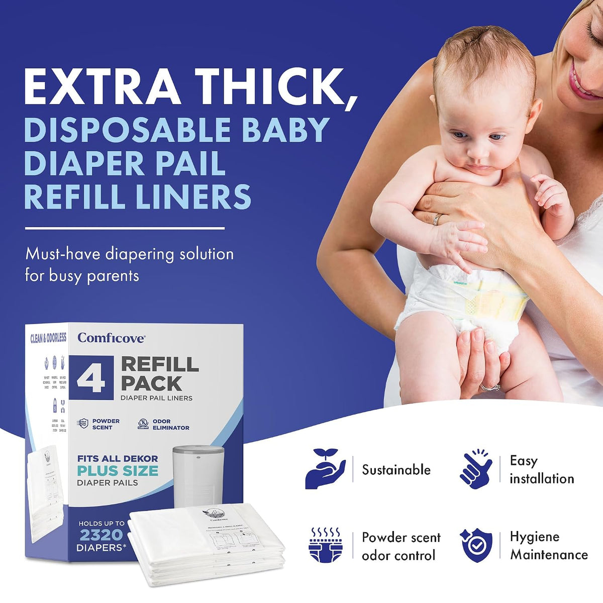Refills Compatible with DEKOR PLUS Diaper Pails | 4 Pack | Extra Thick Diaper Pail Refill Liners | Fresh Scent | Easy to Replace and Dispose of Diaper Bag | Odorless Baby Diapers Disposal