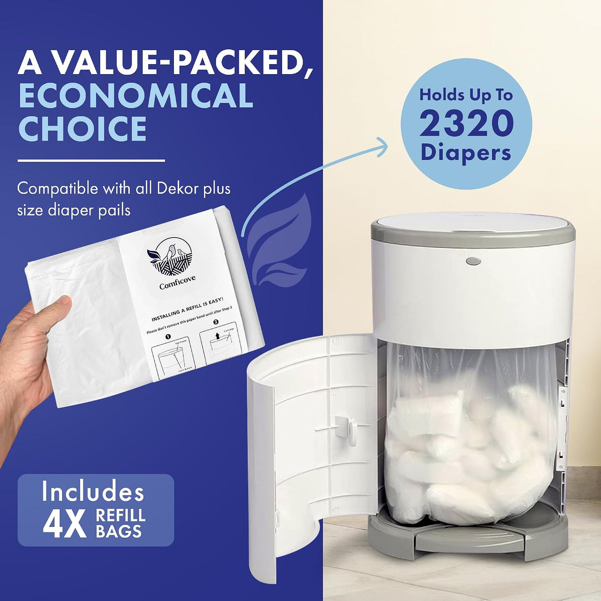 Refills Compatible with DEKOR PLUS Diaper Pails | 4 Pack | Extra Thick Diaper Pail Refill Liners | Fresh Scent | Easy to Replace and Dispose of Diaper Bag | Odorless Baby Diapers Disposal