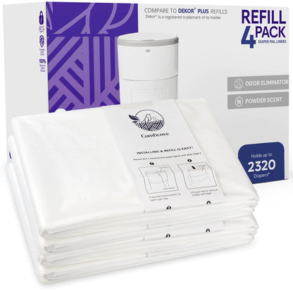 Refills Compatible with DEKOR PLUS Diaper Pails | 4 Pack | Extra Thick Diaper Pail Refill Liners | Fresh Scent | Easy to Replace and Dispose of Diaper Bag | Odorless Baby Diapers Disposal