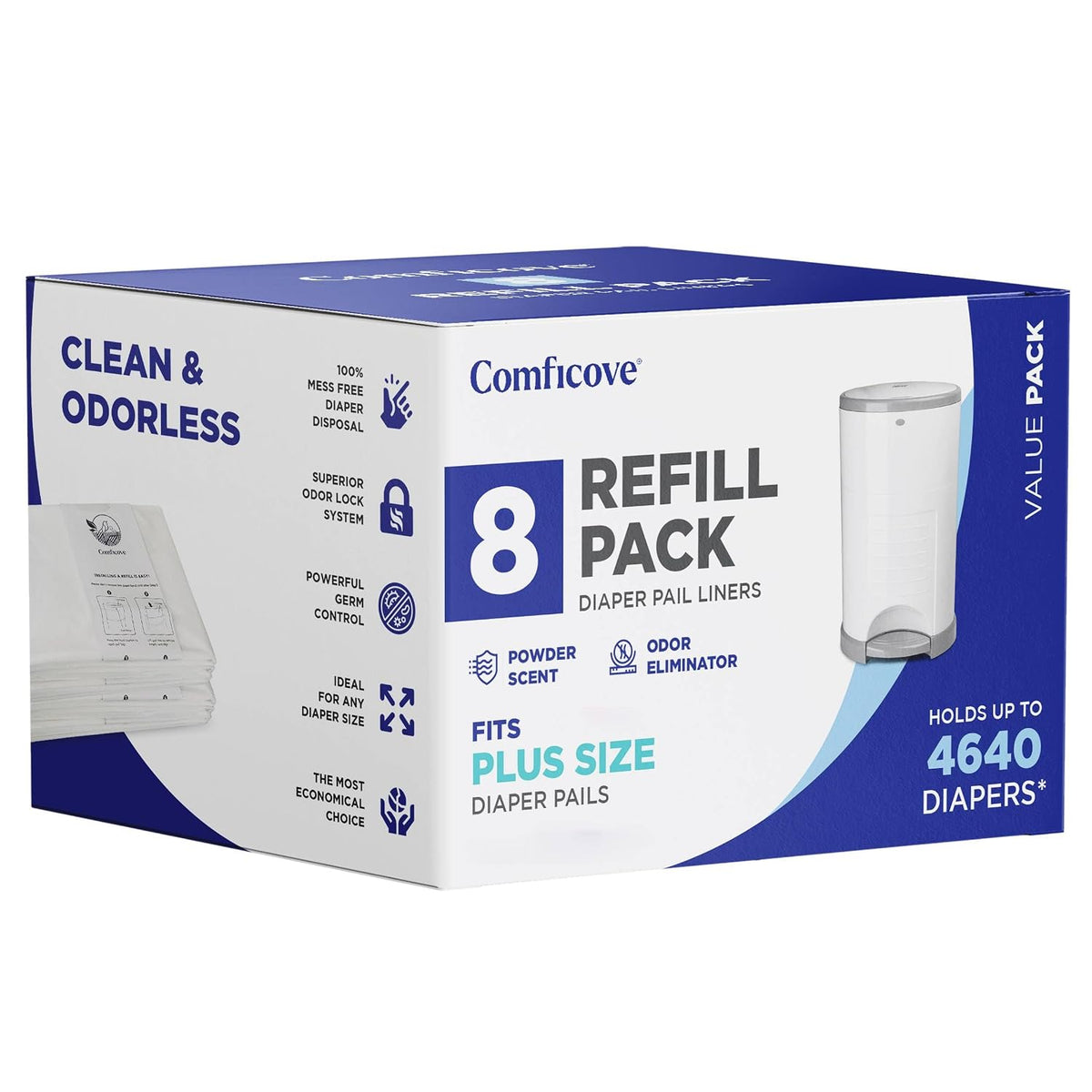 Refills Compatible with DEKOR PLUS Diaper Pails | 4 Pack | Extra Thick Diaper Pail Refill Liners | Fresh Scent | Easy to Replace and Dispose of Diaper Bag | Odorless Baby Diapers Disposal