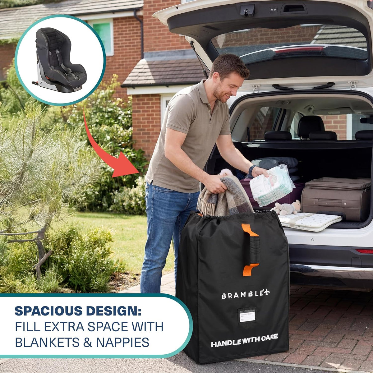Car Seat Travel Bag for Airplane Gate Check - Water Resistant Ballistic Nylon Car Seat Bag with Padded Neoprene Straps, Carry Pouch & ID Window - 31.5 x 18 x 18 Inches (Black)