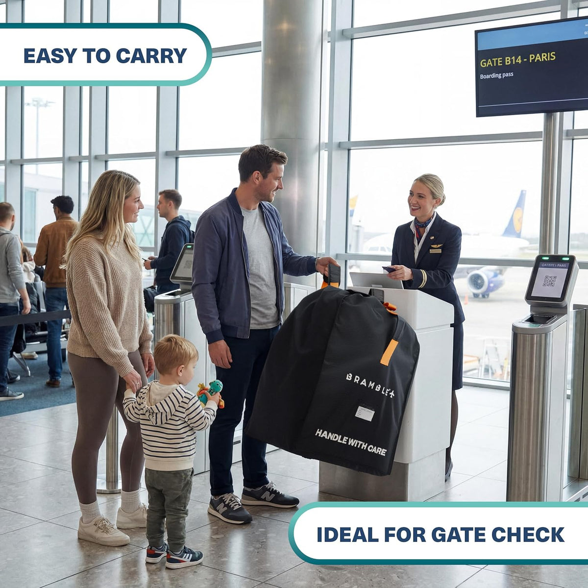 Car Seat Travel Bag for Airplane Gate Check - Water Resistant Ballistic Nylon Car Seat Bag with Padded Neoprene Straps, Carry Pouch & ID Window - 31.5 x 18 x 18 Inches (Black)