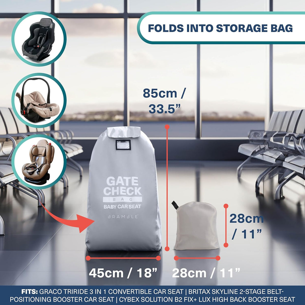 Car Seat Travel Bag for Airplane Gate Check - Water Resistant Ballistic Nylon Car Seat Bag with Padded Neoprene Straps, Carry Pouch & ID Window - 31.5 x 18 x 18 Inches (Black)