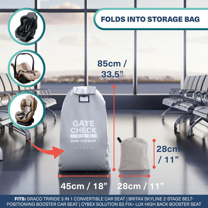 Car Seat Travel Bag for Airplane Gate Check - Water Resistant Ballistic Nylon Car Seat Bag with Padded Neoprene Straps, Carry Pouch & ID Window - 31.5 x 18 x 18 Inches (Black)