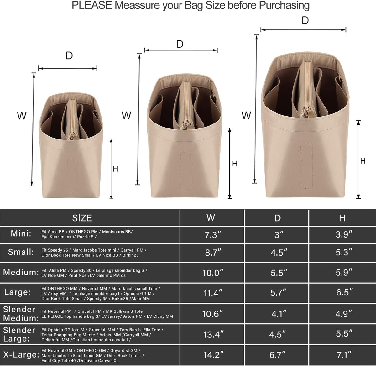 Purse Organizer Insert For Handbags, Purse Organizer With Zipper, Neverfull Organizer, Bag Organizer For Speedy Neverfull ONTHEGO Tote, Handbag and More (Silky Brown, small)