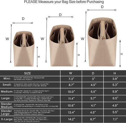Purse Organizer Insert For Handbags, Purse Organizer With Zipper, Neverfull Organizer, Bag Organizer For Speedy Neverfull ONTHEGO Tote, Handbag and More (Silky Brown, small)