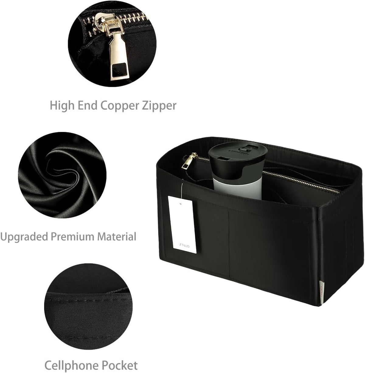 Purse Organizer Insert For Handbags, Purse Organizer With Zipper, Neverfull Organizer, Bag Organizer For Speedy Neverfull ONTHEGO Tote, Handbag and More (Silky Brown, small)