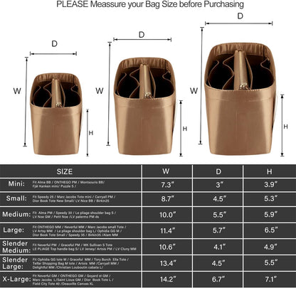 Purse Organizer Insert For Handbags, Purse Organizer With Zipper, Neverfull Organizer, Bag Organizer For Speedy Neverfull ONTHEGO Tote, Handbag and More (Silky Brown, small)