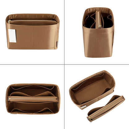 Purse Organizer Insert For Handbags, Purse Organizer With Zipper, Neverfull Organizer, Bag Organizer For Speedy Neverfull ONTHEGO Tote, Handbag and More (Silky Brown, small)
