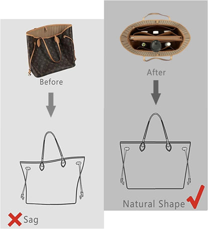 Purse Organizer Insert For Handbags, Purse Organizer With Zipper, Neverfull Organizer, Bag Organizer For Speedy Neverfull ONTHEGO Tote, Handbag and More (Silky Brown, small)