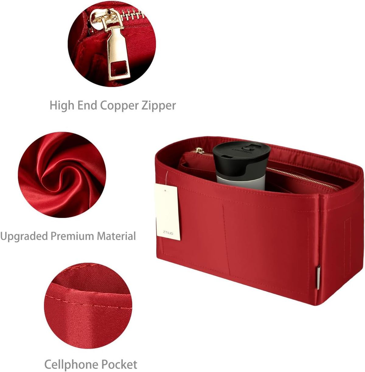Purse Organizer Insert For Handbags, Purse Organizer With Zipper, Neverfull Organizer, Bag Organizer For Speedy Neverfull ONTHEGO Tote, Handbag and More (Silky Brown, small)
