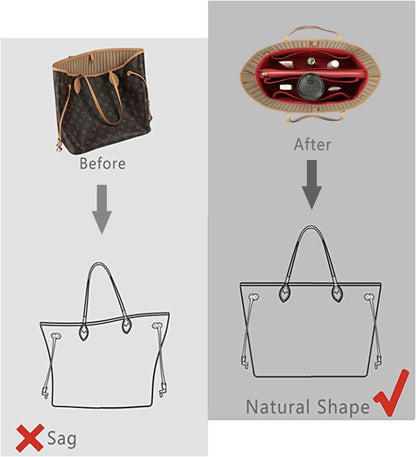 Purse Organizer Insert For Handbags, Purse Organizer With Zipper, Neverfull Organizer, Bag Organizer For Speedy Neverfull ONTHEGO Tote, Handbag and More (Silky Brown, small)