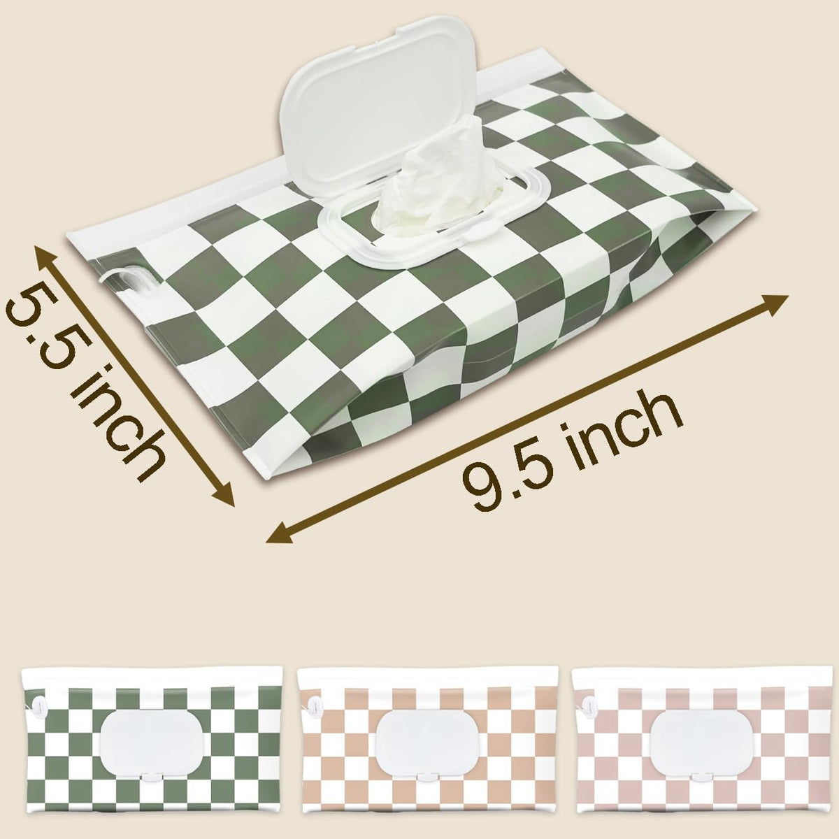 Baby Wipe Holder, 3-Pack Portable Refillable Wipe Dispenser, Waterproof & Dustproof Travel Baby Wipes Case, Reusable Diaper Wipe Container with Checkerboard Design