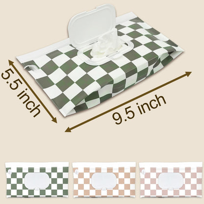 Baby Wipe Holder, 3-Pack Portable Refillable Wipe Dispenser, Waterproof & Dustproof Travel Baby Wipes Case, Reusable Diaper Wipe Container with Checkerboard Design