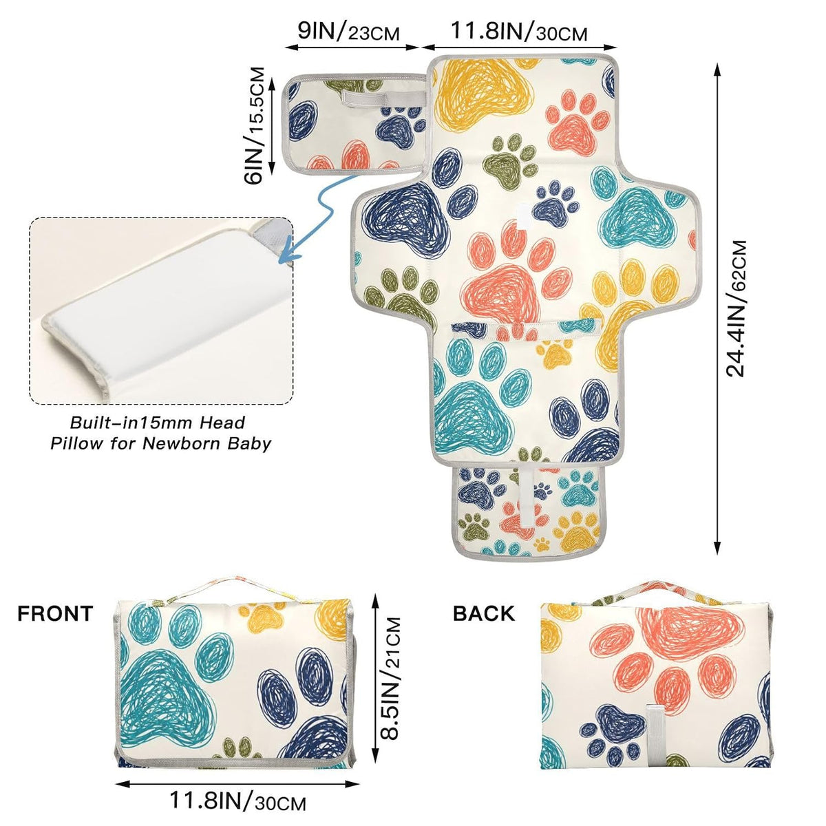 Oodle Paw Pattern Portable Diaper Changing Pad Nursery