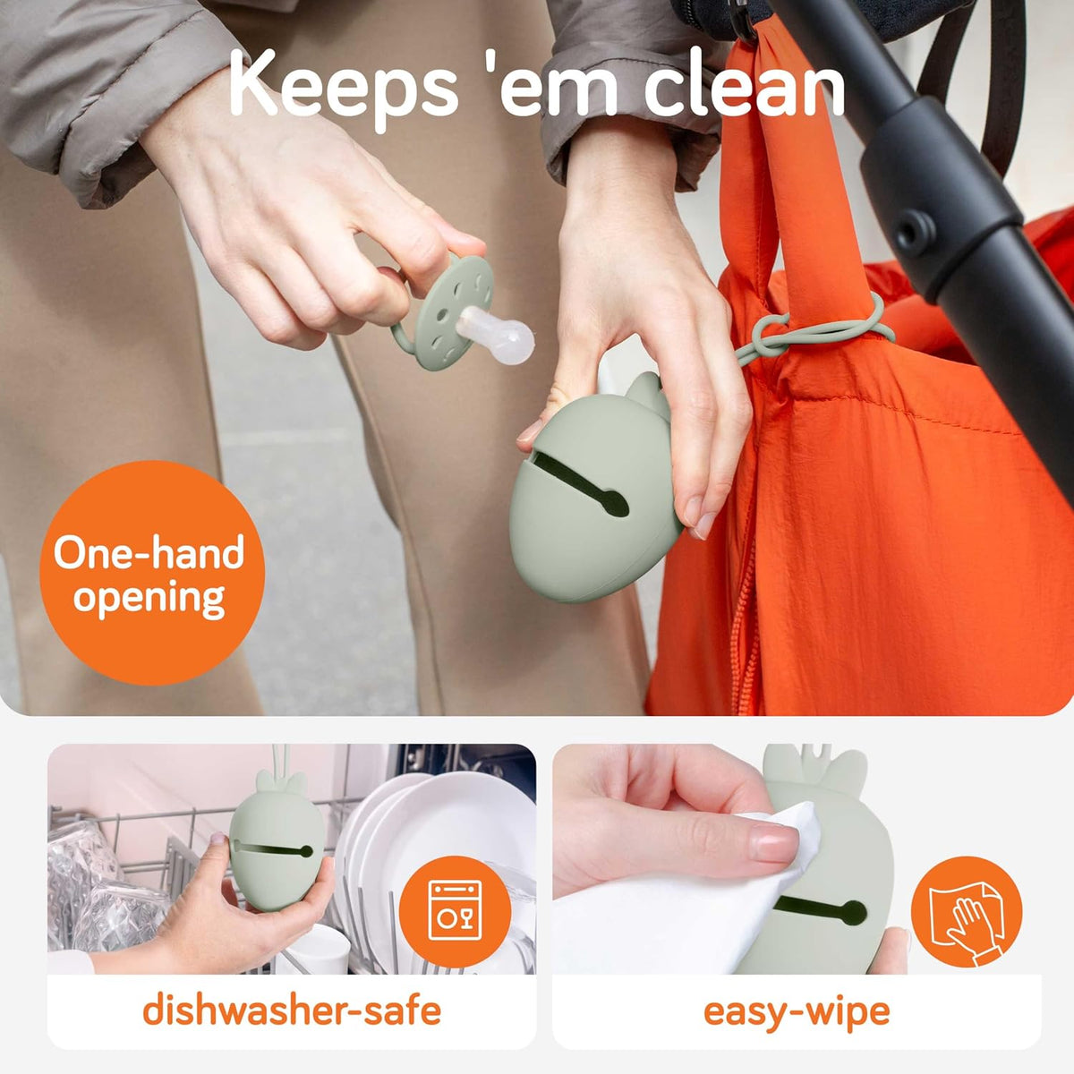 Silicone Pacifier Holder Case - BPA-Free, Dishwasher-Safe & Universal Pacifier Case for Diaper Bag, Fits 2 Pacis
