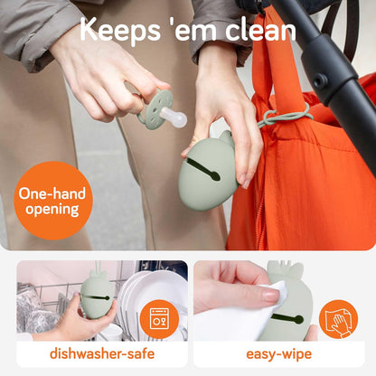 Silicone Pacifier Holder Case - BPA-Free, Dishwasher-Safe & Universal Pacifier Case for Diaper Bag, Fits 2 Pacis