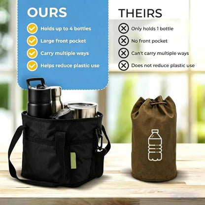 Insulated Drink Carrier Bag for 4 Cups, Family Size 4 Compartment Drink Bag,Water Bottle Holder with Adjustable Strap, Drink Caddy Tote for Coffee, Travel, Outings (Pink)