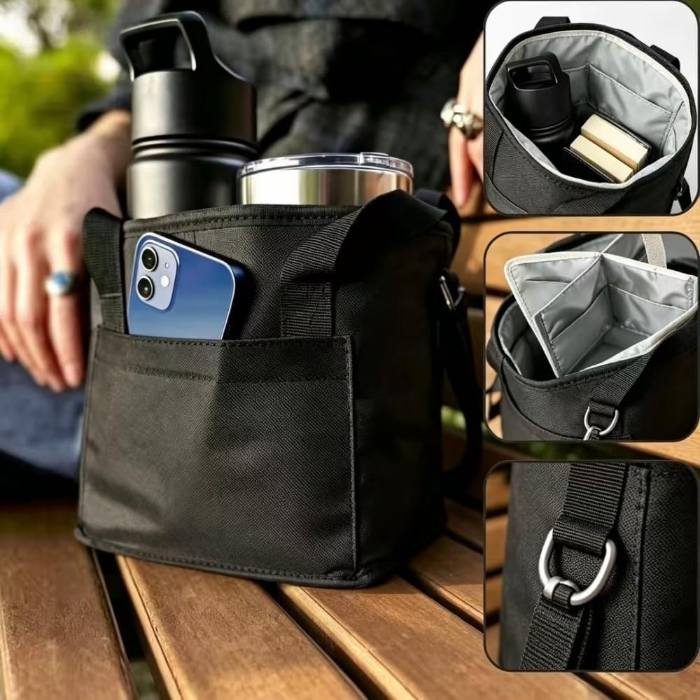 Insulated Drink Carrier Bag for 4 Cups, Family Size 4 Compartment Drink Bag,Water Bottle Holder with Adjustable Strap, Drink Caddy Tote for Coffee, Travel, Outings (Pink)