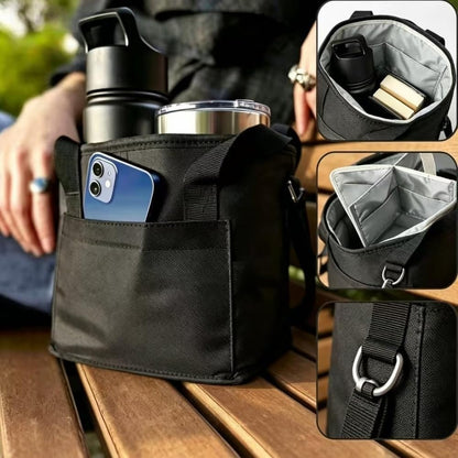 Insulated Drink Carrier Bag for 4 Cups, Family Size 4 Compartment Drink Bag,Water Bottle Holder with Adjustable Strap, Drink Caddy Tote for Coffee, Travel, Outings (Pink)