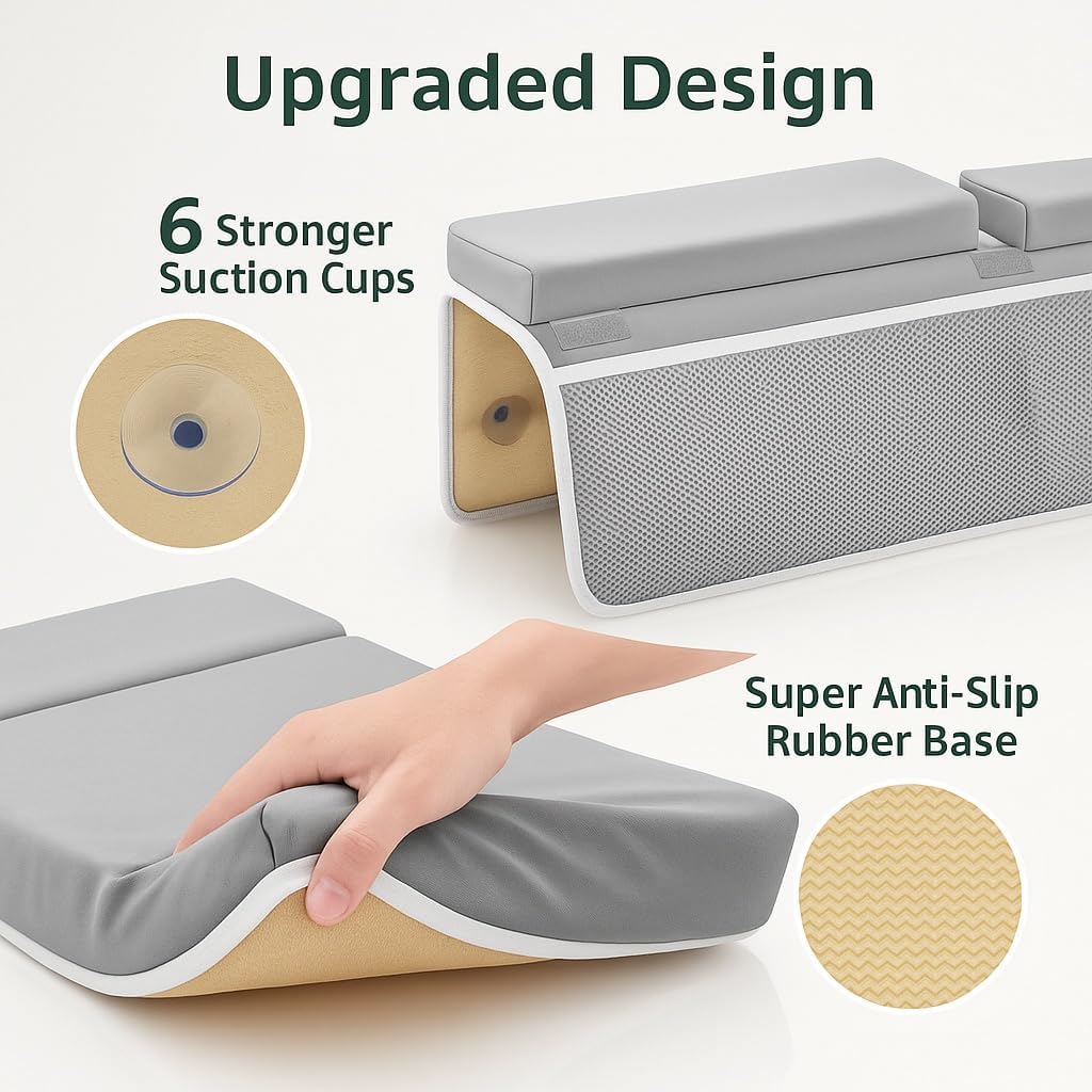 Baby Bath Kneeler and Elbow Rest Pad Set, Memory Foam Cushion with Toy Storage Organizer, Comfortable Bathtub Mat for Bathing Infant Support Non Slip Bath Time Essentials