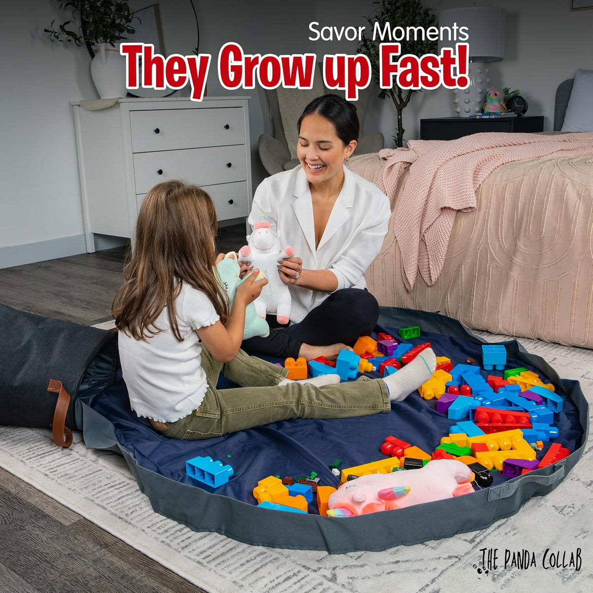 Toy Storage Basket and Playmat - Large Toy Blanket Storage Mat with Zippers - Slide Away Canvas Bag Storage Bin - Sturdy Kids Storage Baskets & Mat - Toy Bag Play Mat for Girls & Boys, Light Grey