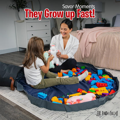 Toy Storage Basket and Playmat - Large Toy Blanket Storage Mat with Zippers - Slide Away Canvas Bag Storage Bin - Sturdy Kids Storage Baskets & Mat - Toy Bag Play Mat for Girls & Boys, Light Grey