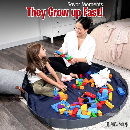 Toy Storage Basket and Playmat - Large Toy Blanket Storage Mat with Zippers - Slide Away Canvas Bag Storage Bin - Sturdy Kids Storage Baskets & Mat - Toy Bag Play Mat for Girls & Boys, Light Grey