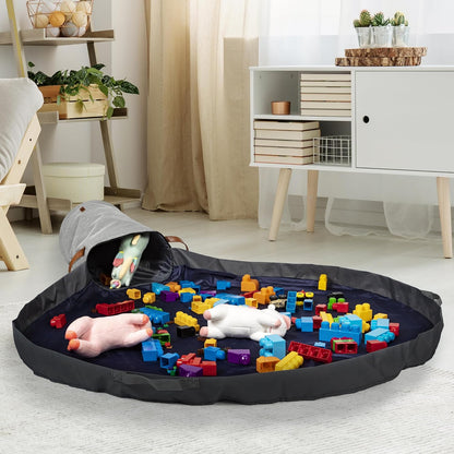 Toy Storage Basket and Playmat - Large Toy Blanket Storage Mat with Zippers - Slide Away Canvas Bag Storage Bin - Sturdy Kids Storage Baskets & Mat - Toy Bag Play Mat for Girls & Boys, Light Grey