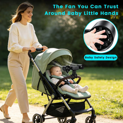 Mini Portable Stroller Fan,Dual-Head Rechargeable Small Clip on Fan,5-Speed Silent Bladeless Fan with Night Light,360° Rotate Personal Cooling Fan for Car Seats, Crib, Travel, Camping (White)