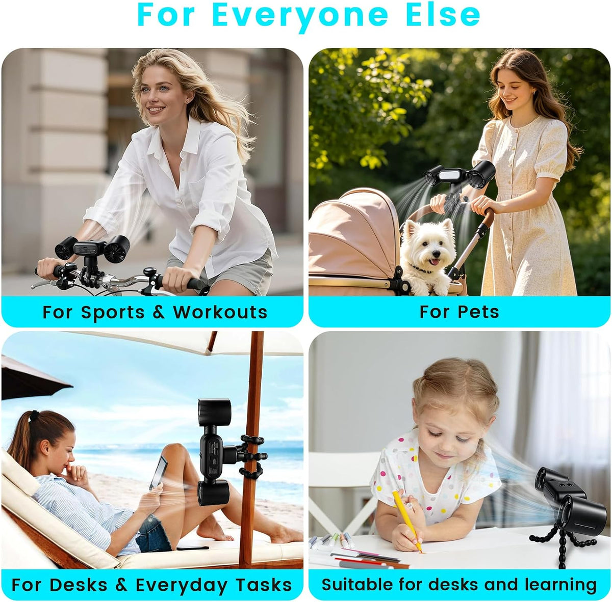 Mini Portable Stroller Fan,Dual-Head Rechargeable Small Clip on Fan,5-Speed Silent Bladeless Fan with Night Light,360° Rotate Personal Cooling Fan for Car Seats, Crib, Travel, Camping (White)
