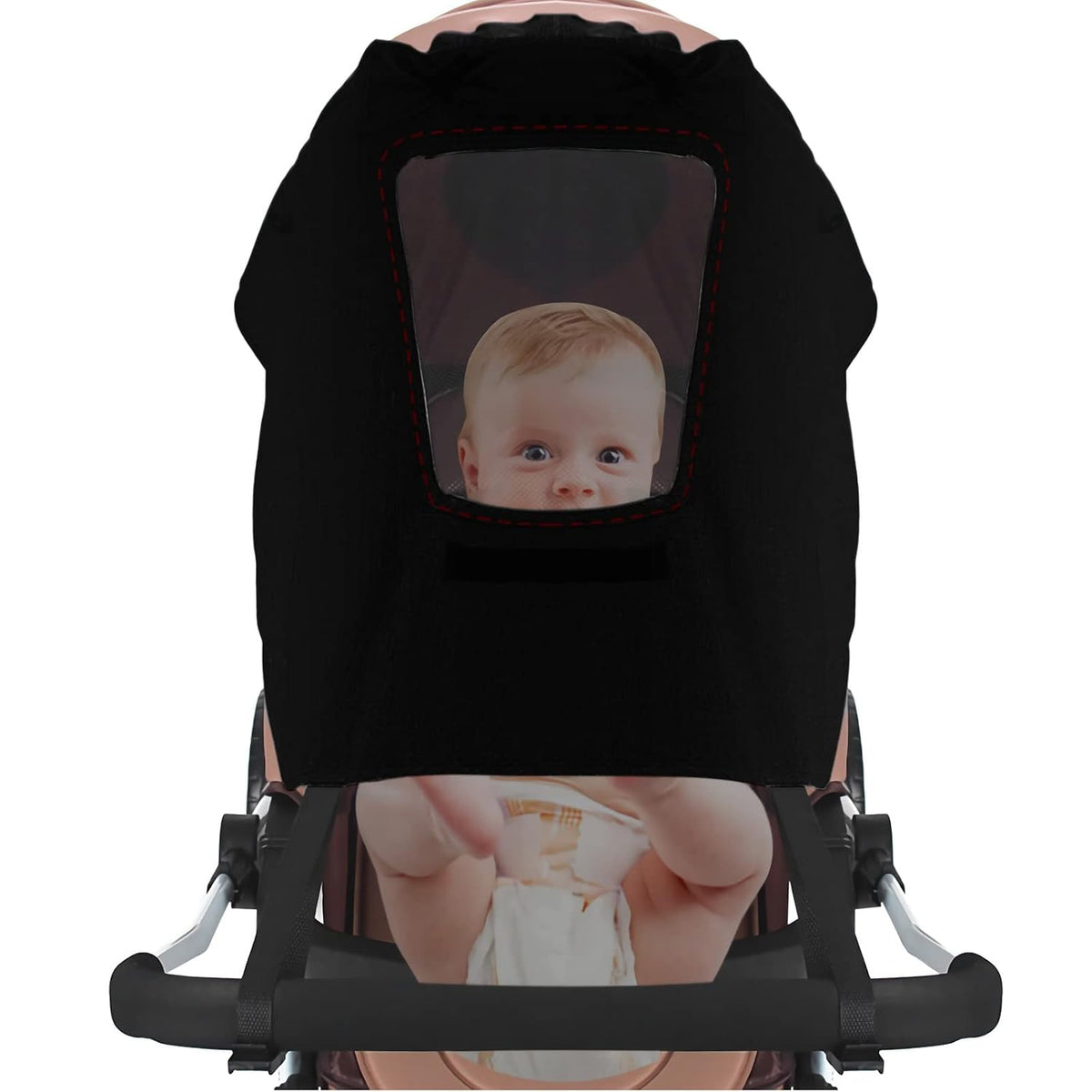 Baby Strollers Sun Shade Canopy Awning Universal for Pram Baby Carriage/Pushchair Sun Cover UV Protection Screen with Viewing Window Netting Cover for Pram (Black)