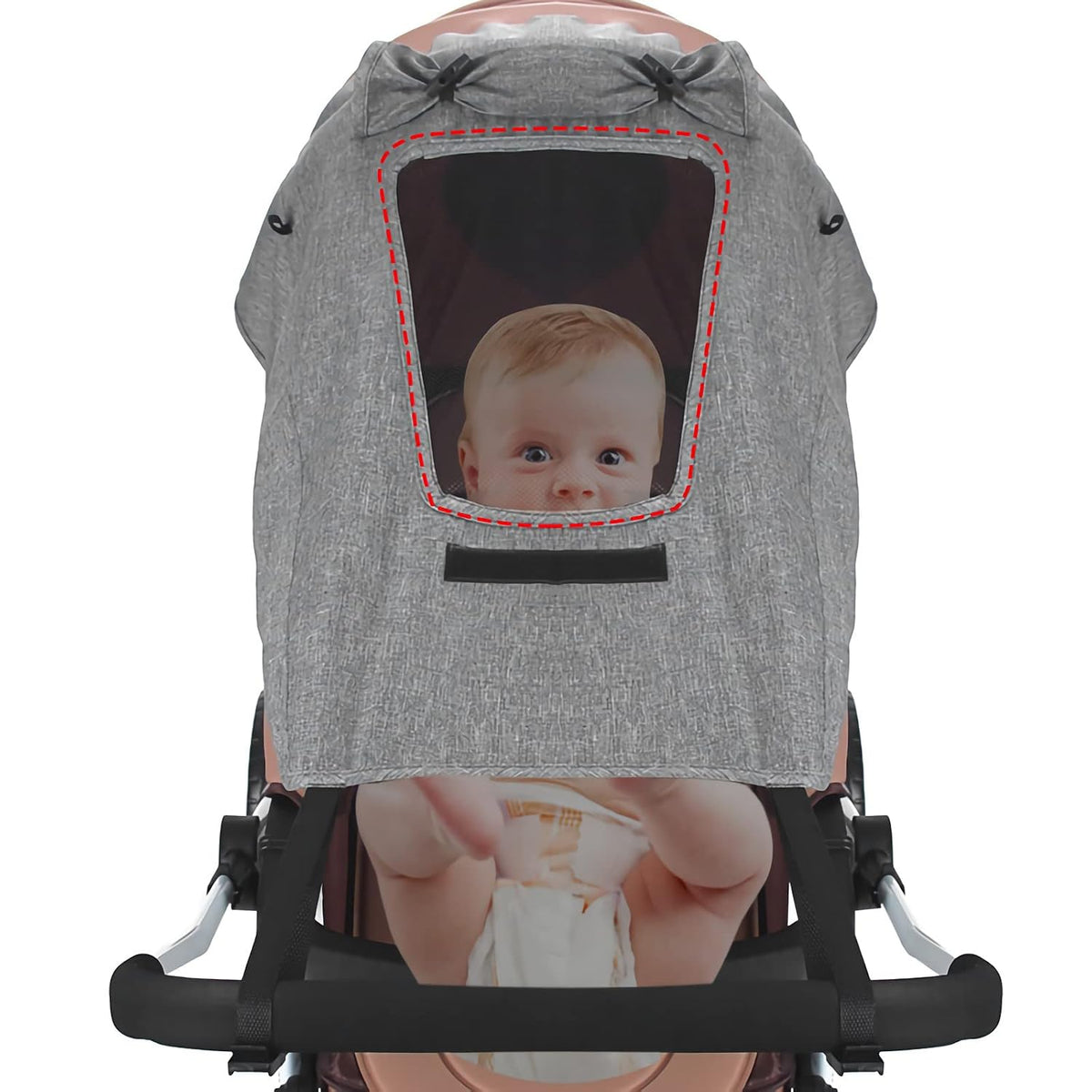 Baby Strollers Sun Shade Canopy Awning Universal for Pram Baby Carriage/Pushchair Sun Cover UV Protection Screen with Viewing Window Netting Cover for Pram (Black)