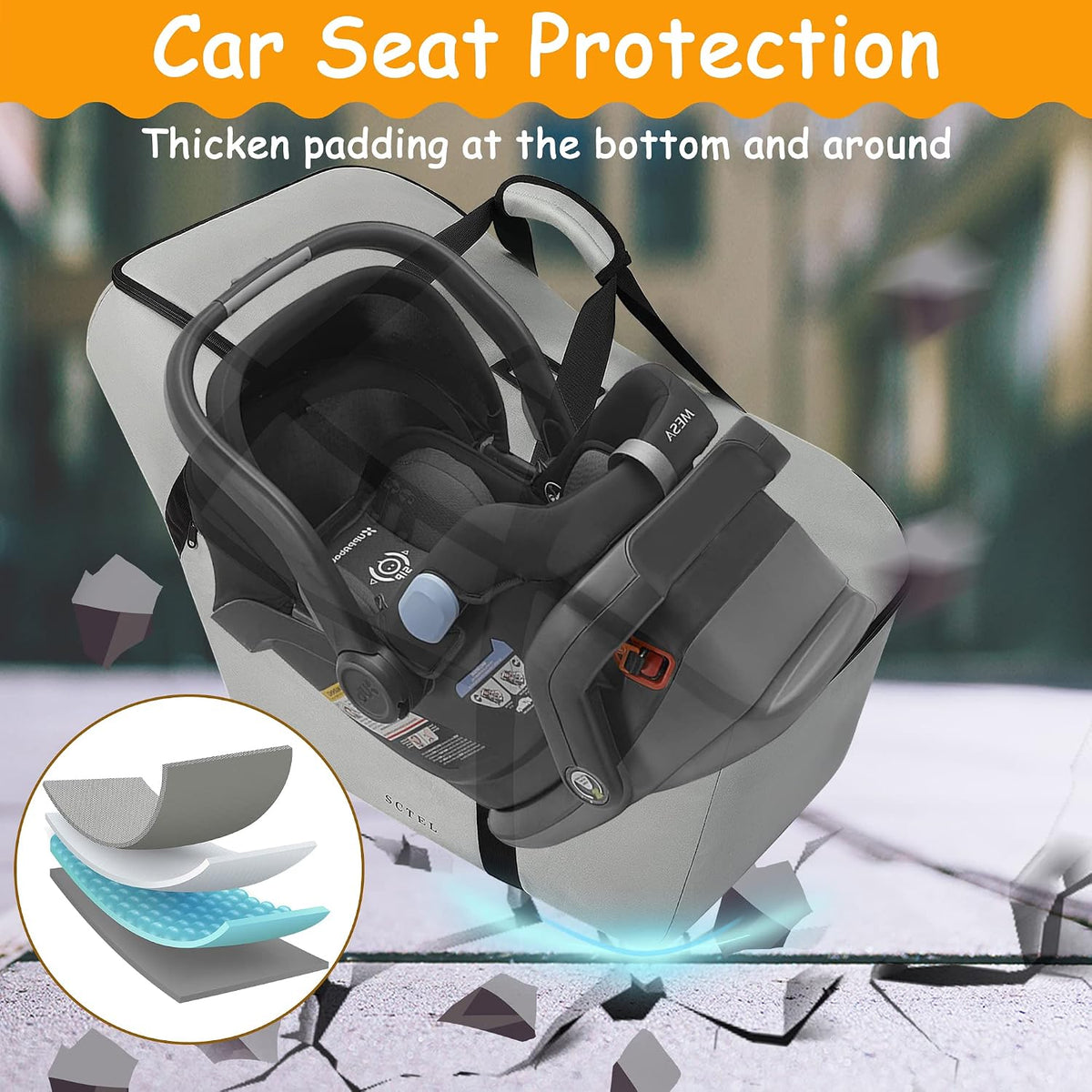 SCTEL Car Seat Travel Bag, Padded Infant Gate Check Bag for Air Travel